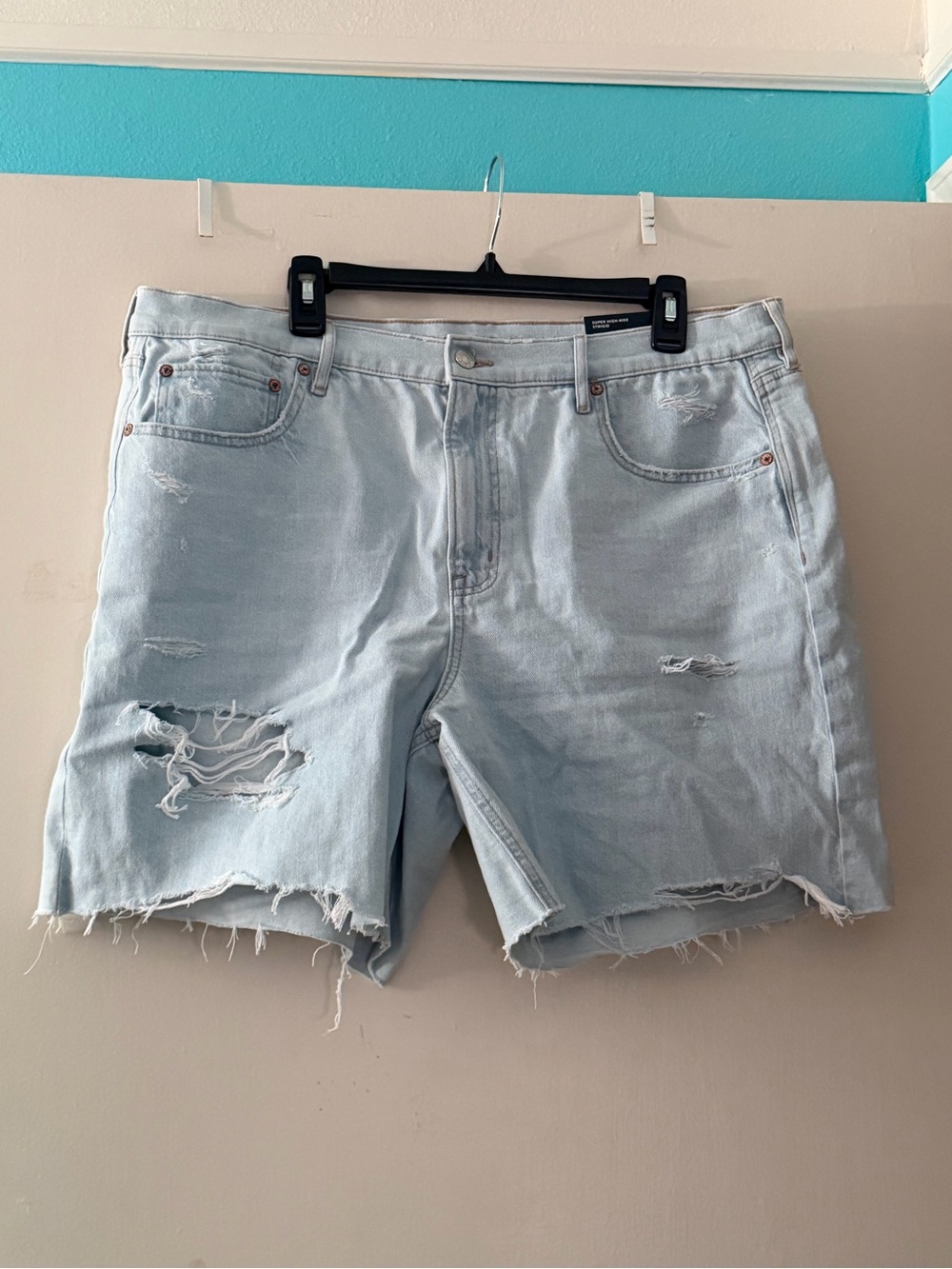 American Eagle Light Blue Relaxed High-Rise Shorts
